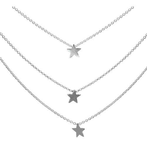 Collar Triple Estrellas, Plata 925, 41-45 Cm.