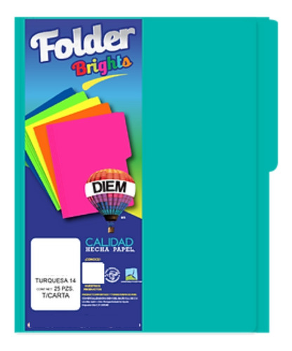 Folder Tamaño Carta Colores Brillantes 25 Pzas Color Turquesa