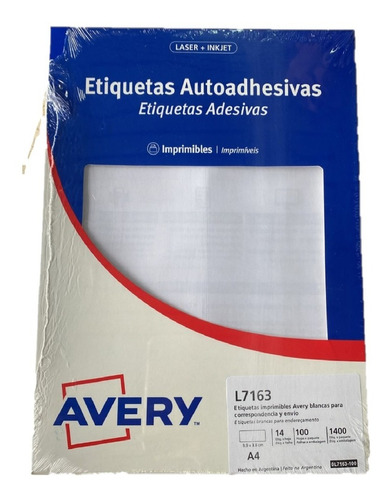 Etiqueta Avery A4 L7169  139 X 99 Mm  X100 Hojas