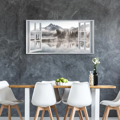Cuadro De Ventana De Lago Para Pared: Lienzo Estampado De Pa