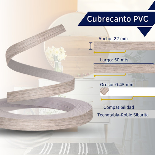 Cubrecanto Pvc .45 Roble Sibarita 22mm X 50mts***