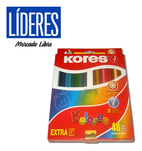 Caja De Colores Kores 48 Unidades. Incluye Sacapunta.