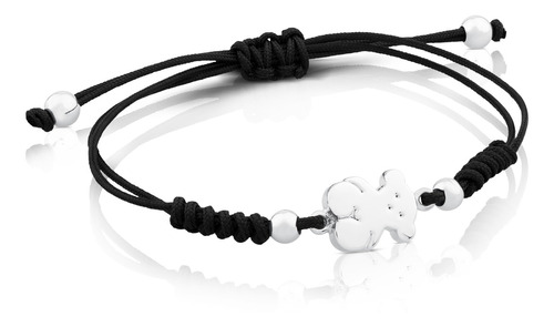 Pulsera Sweet Dolls Oso De Plata Y Cordón Negro