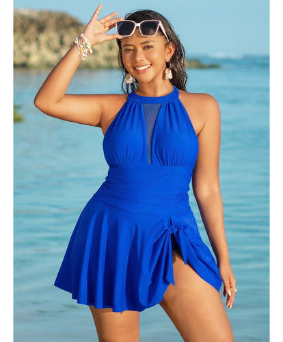 Elegante Traje De Baño De Playa De Una Pieza Con Falda Corta