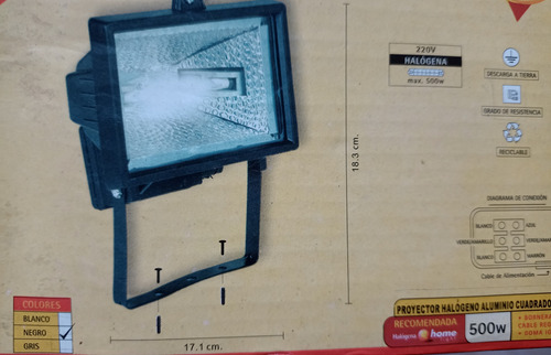 Reflector Halogeno 500 W Sin Lámpara Negro A Elección/ Sin Lámpara