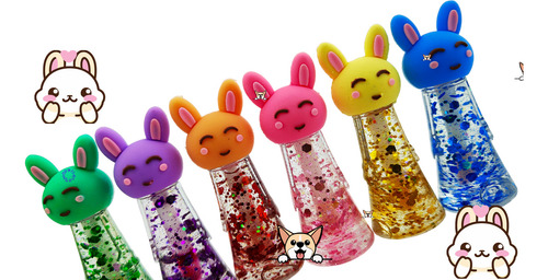 Brillo Labial Kawaii Conejo, 6 Pzas Duo, Lip Gloss + Regalo