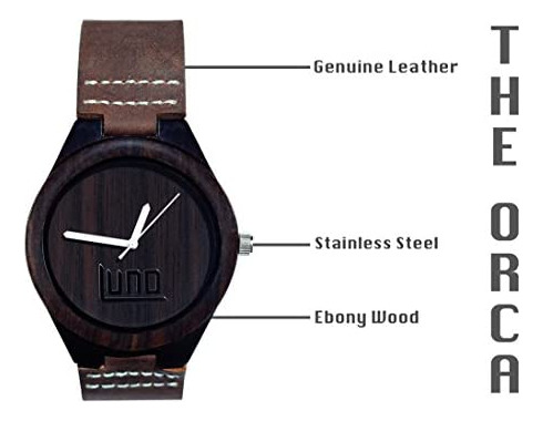 Luno Wear Reloj De Madera Para Hombre, Madera Y Cuero Genuin