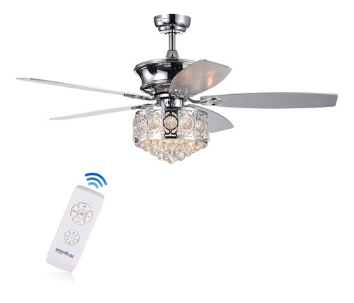 Ventilador De Techo 52'' Hasna Con Luz De Cromo Cristal Y