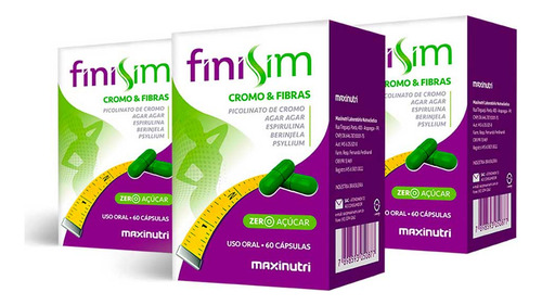 Kit 03 Finisim Cromo E Fibras Com 60 Cápsulas Maxinutri