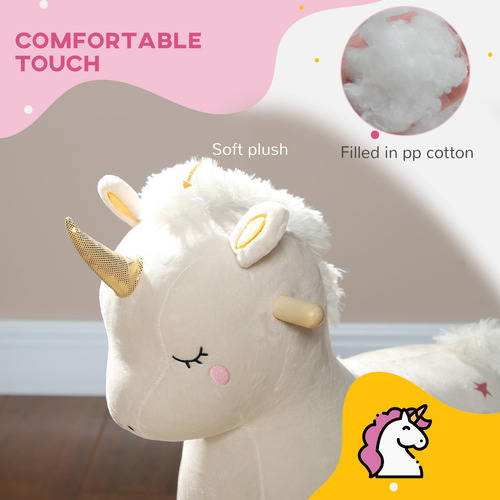 Caballo Mecedor Unicornio De Peluche Sonido Madera Blanco Color