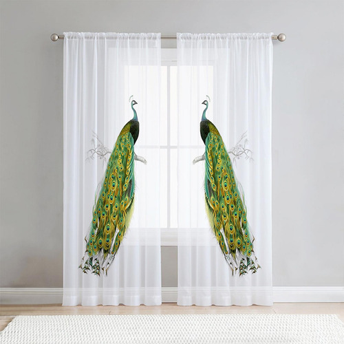 2 Piezas De Cortinas Transparentes De Tul Azul 132cmx160cm