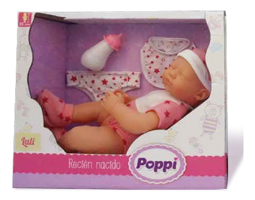 Imagen 3 de 3 de Muñeca Bebe Poppi Recien Nacido 35cm Con Accesorios Pc