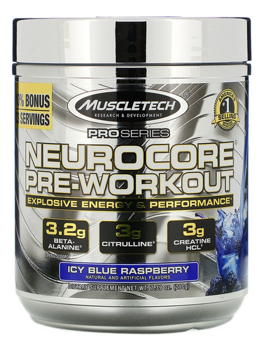 Neurocore Muscletech Pre-Workout 256 g, sabor inmediato a frambuesa azul