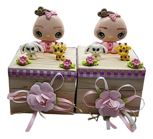 Recuerdo Bautizo Niña 2 Pz En Caja De Madera Natural