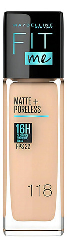 Base Líquida Maybelline Fit Me Matte + Poreless Fps 22 30ml Tono 118 Light beige