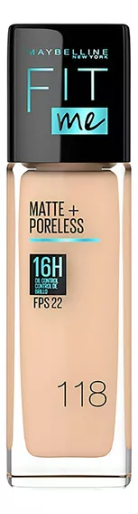 Base Líquida Maybelline Fit Me Matte + Poreless Fps 22 30ml Tono 118 Light beige