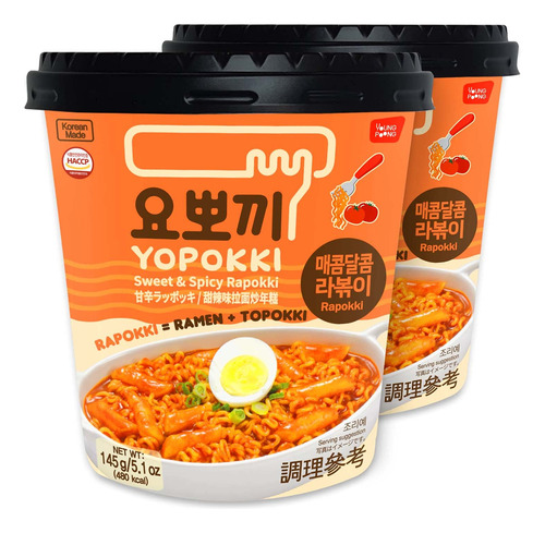 Yopokki Sweet & Mild Spicy Rabokki Cup I Ramen Noodle Tteokb