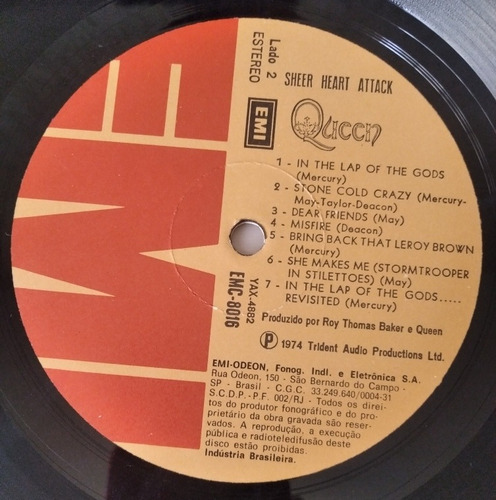 Lp Queen Sheer Heart Attack Edição Original 1974 Emi Queen (Usado)