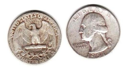 Moneda De Estados Unidos 25 Centavos Dolar Plata Año 1951