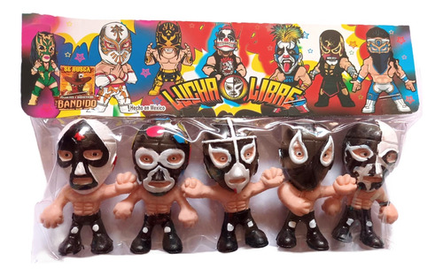 Paquete 5 Mini Luchadores Cabezones - Lucha Libre - Pack 15