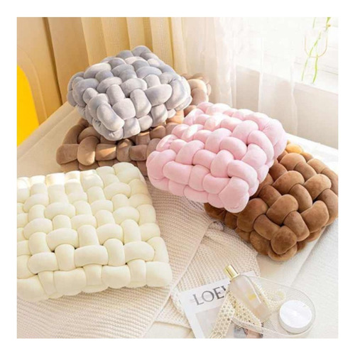 Cojín Decorativo Trenzado Cojin Cuadrado Para Silla Sofa Rosa Claro Trenzado