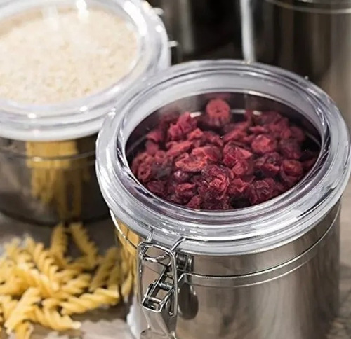 Kit 4 Potes Herméticos Inox Com Tampa Transparente E Trava