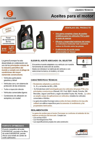 Imagen 4 de 11 de Aceite 10w40 60 Lts. Eurorepar Grupo Psa Sintético