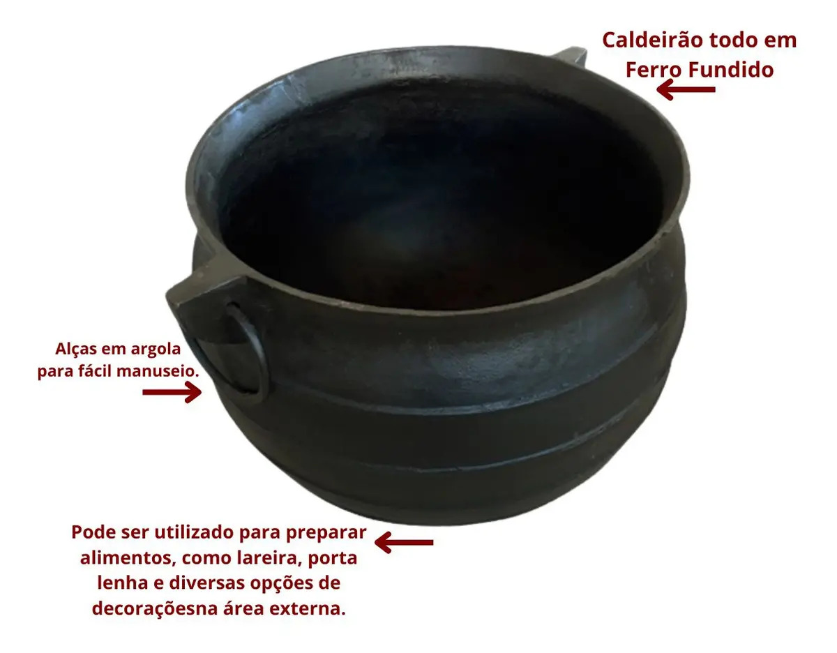 Caldeirão Sem Tampa Em Ferro Fundido Panela Tripé 60l Cor Preto
