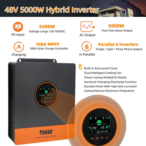 Híbrido Solar Sinusoidal Puro 110 Vca 5kw 48 V + Mppt 100 A