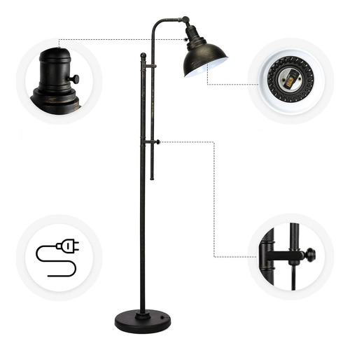 Lámpara De Piso Industrial Estilo Envejecido Vonluce Negro
