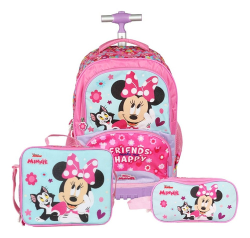 Pack Mochila Ruedas Minnie Lonchera Cartuchera Disney 