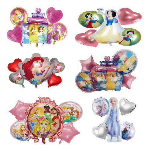 Kit 5 Globos Metalicos Princesas Varias Fiesta Helio, Aire 