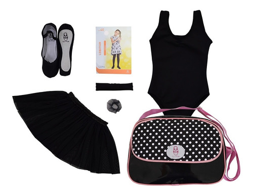 Kit Ballet Balé Roupa Infantil Preto Olga Georgia Frete Grát