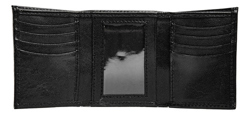 Cartera Hombre De Piel Billetera Triple De Cuero Caballero Negro