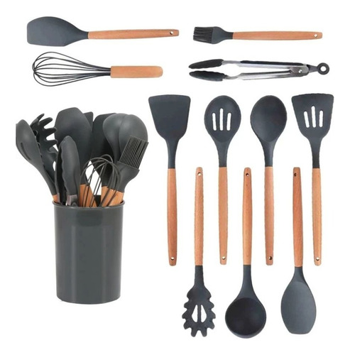 Utensilios Cocina Menage Juego Set X12 Madera Y Silicona 