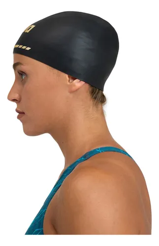 Gorra Arena Natación Adultos 3d Soft Silicona - Btu Color Negro Dorado Tamaño Xl