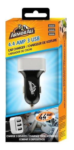 Imagen 2 de 2 de Cargador Para Carro Armor All 4.4 Amperios 3 Usb Negro/gris