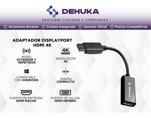 Adaptador Displayport Hdmi Cable Display Port 4k Laptop
