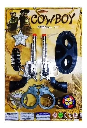 Set Vaquero 2 Pistolas Esposa Mascara De Juguete Para Niños