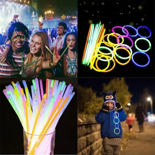 Pulseira Neon Kit 100 Adereços Balada Fluorescente Festa Led