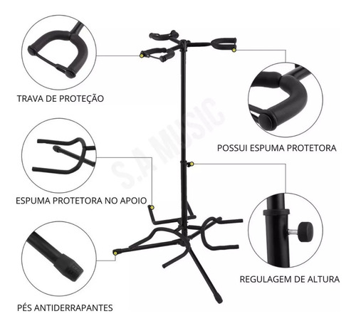 Suporte Estante Tripé 3 Instrumentos Violão Guitarra Baixo