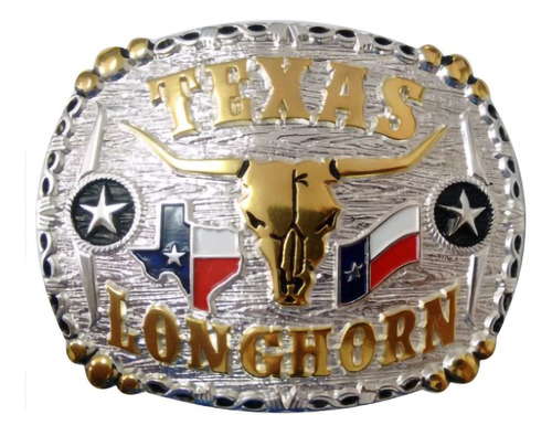 Fivela Country Cowboy Masculina Long Horn Texas Prateada