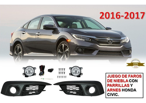 Juego Faros De Niebla Con Parrillas Honda Civic 2016-2017