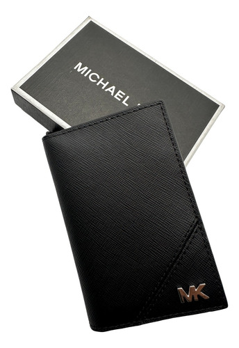 Michael Kors Tarjetero Billeter Original Nuevo Plata Cartera Negro Liso