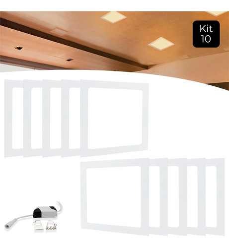 Kit 10 Painel Plafon Led Embutir 25w Quadrado Quente Cor Branco Quente