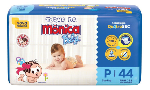 Fralda Descartável Infantil Turma da Mônica Baby P Pacote 44 Unidades