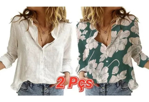 2 Uds Blusas Mujer Talla Grande Camisa Larga Lino Y Algodón