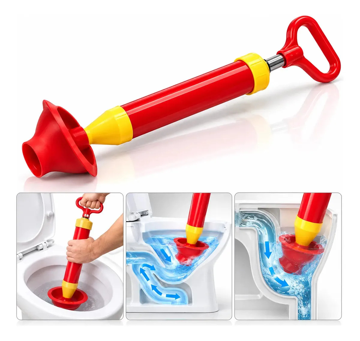 Desentupidor Manual De Alta Pressão para Vaso Sanitário e Pia Luxena 46 cm