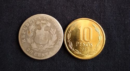 Moneda Chile Plata 20 Centavos 1892  J