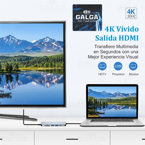 Imagen 5 de 9 de Adaptador Hub Multipuerto 6 En 1 Tipo C Hdmi Mac Pc Android